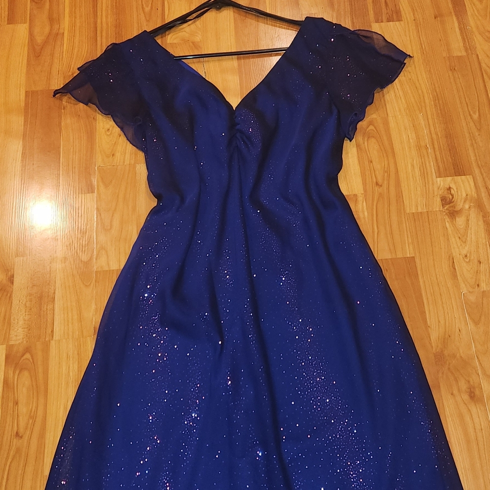 Vintage California Concepts Purple Glitter Gown With Flutter Sleeves